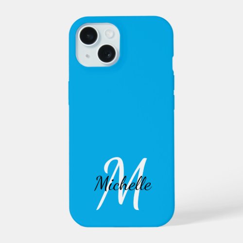 Cute Simple Blue Monogram Name  Initial iPhone 15 Case