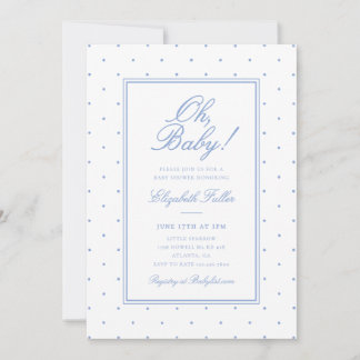 Cute Simple Blue Polka Dot Baby Shower Invitation