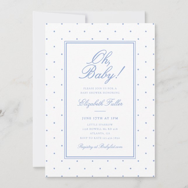 Cute Simple Blue Polka Dot Baby Shower Invitation (Front)