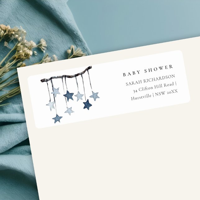 Cute Simple Blue Star Mobile Baby Shower Address Label (Creator Uploaded)
