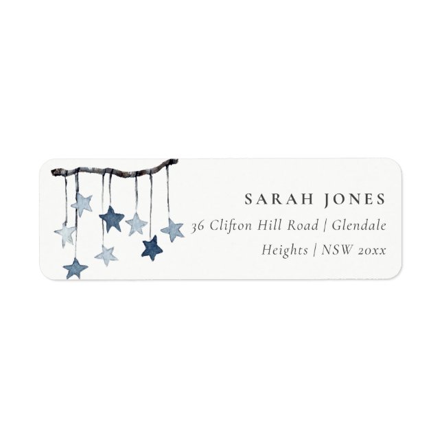 Cute Simple Blue Star Mobile Baby Shower Address Label (Front)