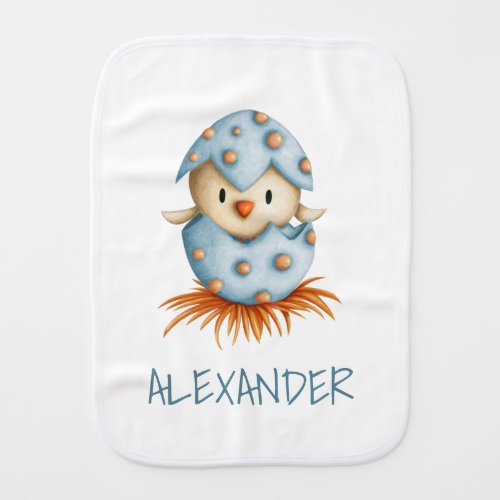 Cute Simple Blue Yellow Baby Bird Hatching  Baby Burp Cloth