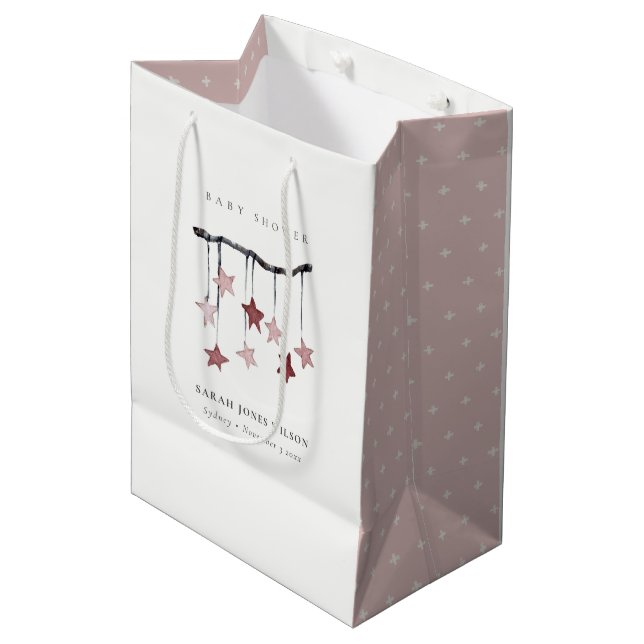 Cute Simple Blush Pink Star Mobile Baby Shower Medium Gift Bag (Front Angled)