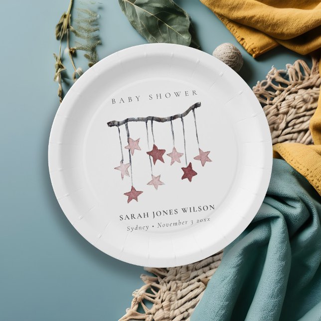 Cute Simple Blush Pink Star Mobile Baby Shower Paper Plates (Creator Uploaded)