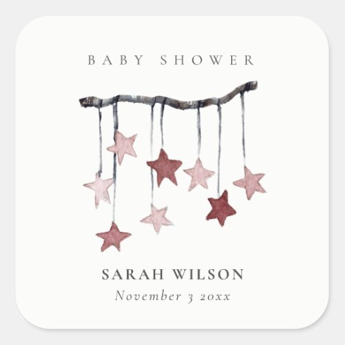 Cute Simple Blush Pink Star Mobile Baby Shower Square Sticker