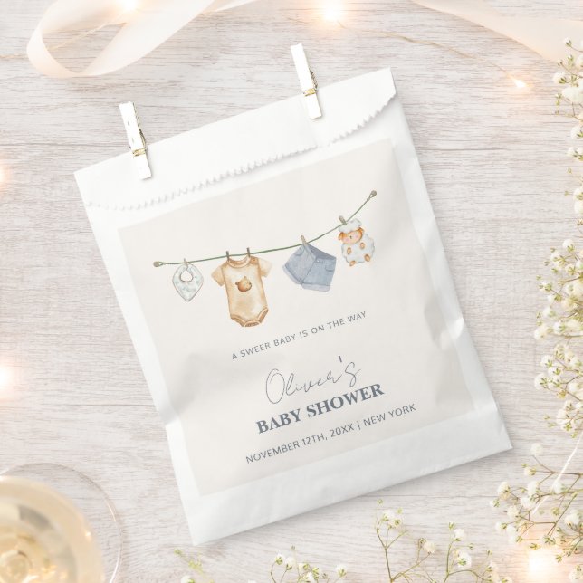 Cute Simple Boho Clothesline Baby Shower  Favor Bag (Clipped)