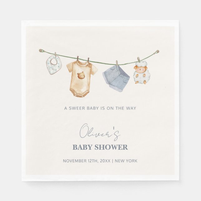 Cute Simple Boho Clothesline Baby Shower  Napkins (Front)