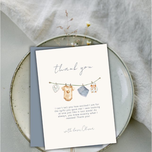 Cute Simple Boho Clothesline Baby Shower  Thank You Card (Cute Simple Boho Clothesline Baby Shower Thank You Card)