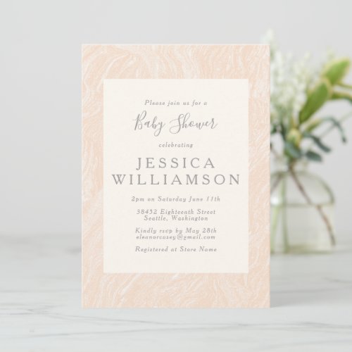 Cute Simple Boho Peach Blush Marble Baby Shower Invitation