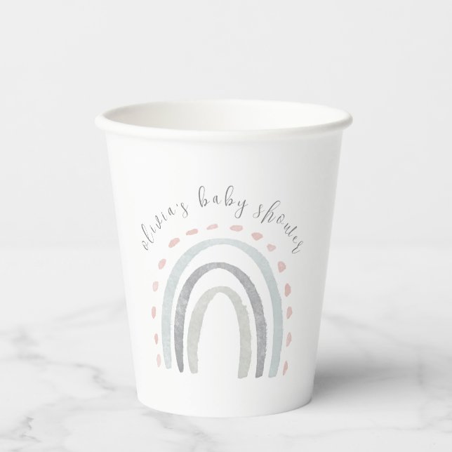 Cute Simple Boho Rainbow Girl Baby Shower  Paper Cups (Front)