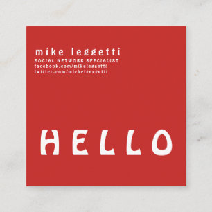 Cute Simple Bold Red HELLO Minimalism Square Business Card