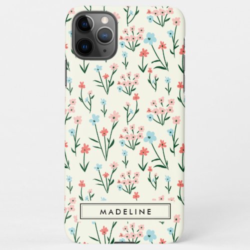 Cute Simple Botanical Pink Blue Flower Floral iPhone 11Pro Max Case
