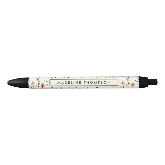 Cute Simple Botanical Pink Blue Flower Floral Pen (Front)