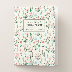 Cute Simple Botanical Pink Blue Flower Floral Pocket Folder
