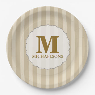 Cute Simple Brown Striped Simple Minimalist Paper Plates