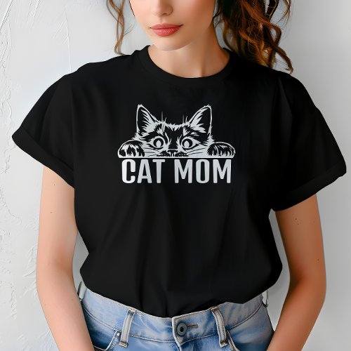 Cute Simple Cat Lover Mom Design Womens Black  T_Shirt