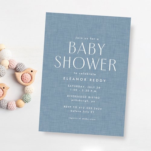 Cute simple chambray blue baby shower invitation