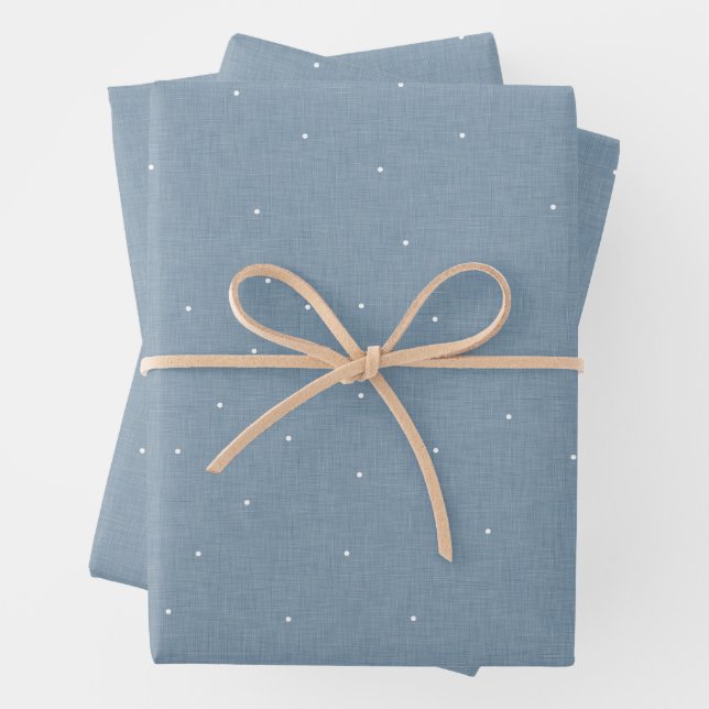 Cute simple chambray effect white dot wrapping paper sheets (In situ)