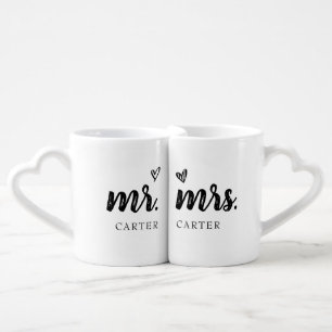 cute simple chic mr. and mrs. couple hearts coffee mug set