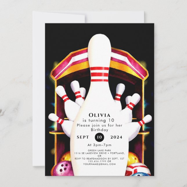 Cute Simple Children's Bowling Birthday Invitation (Front)