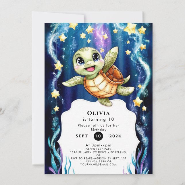 Cute Simple Children's Turtle Birthday Invitation (Front)