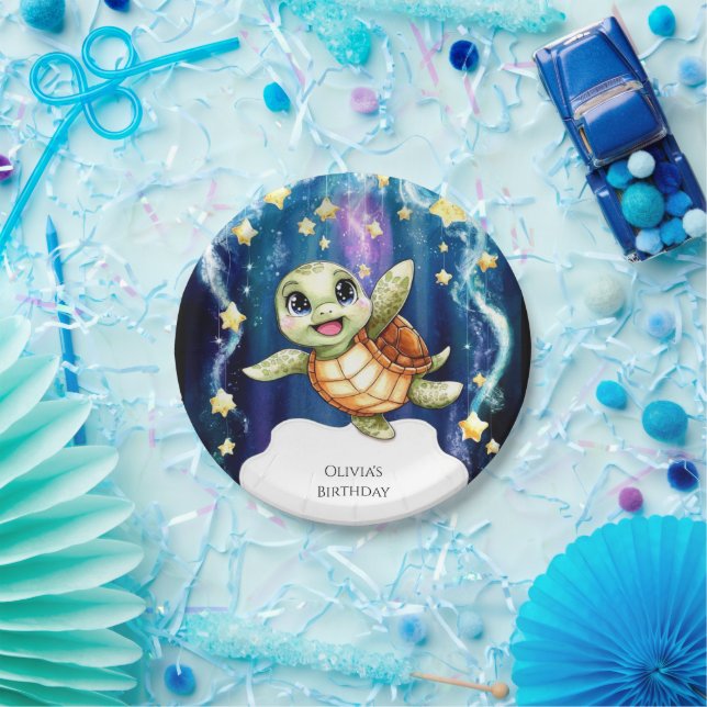 Cute Simple Children's Turtle Birthday Paper Plates (Party)