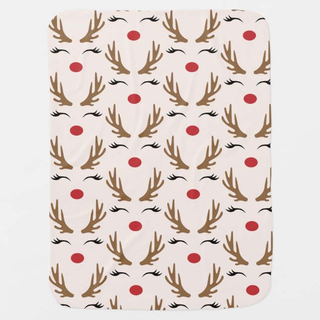 Cute Simple Christmas Reindeer Face Pattern Baby Blanket (Front)