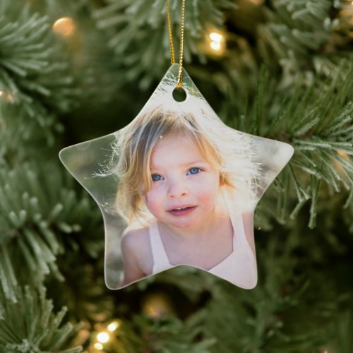 Cute Simple Christmas Star Shape Photo Ceramic Ornament