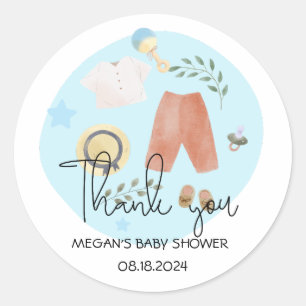 Cute Simple Clothes Blue Baby Shower Thank You Classic Round Sticker