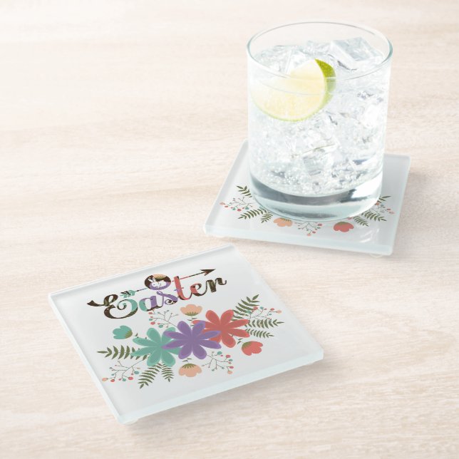 Cute Simple Colorful Flowers Glass Coaster (Angled)
