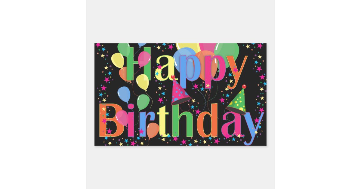 Birthday Sticker Rectangular Cute Simple Colorful Happy Birthday Rectangular Sticker | Zazzle