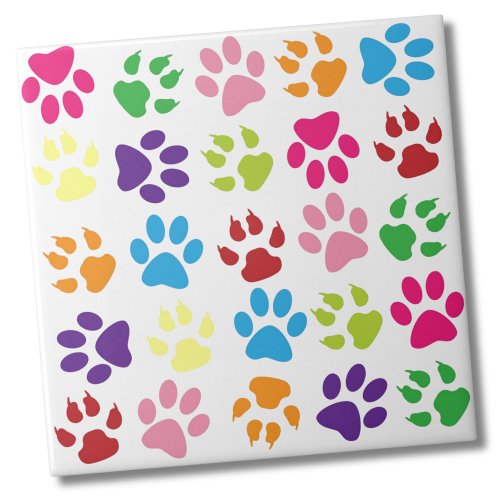 Cute Simple Colorful Pet Dog Paw Print Pattern Ceramic Tile