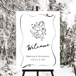 Cute Simple Cupid Ski Winter Wedding Welcome Sign