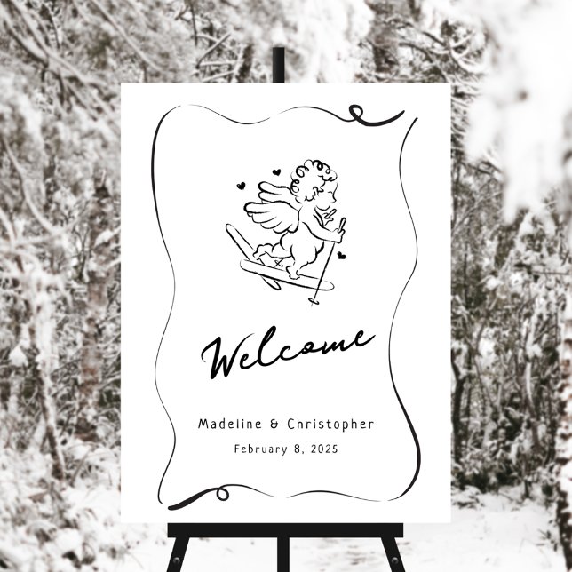 Cute Simple Cupid Ski Winter Wedding Welcome Sign (Creator Uploaded)