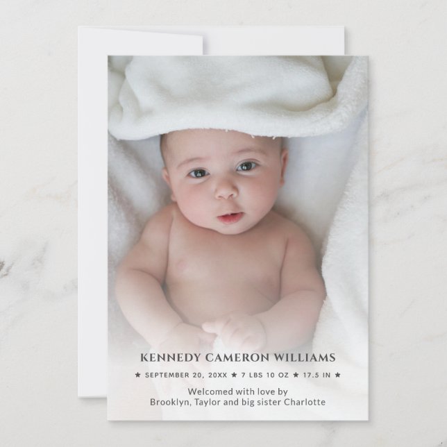 Cute Simple Custom Photo Hello Baby Newborn Birth Announcement (Front)