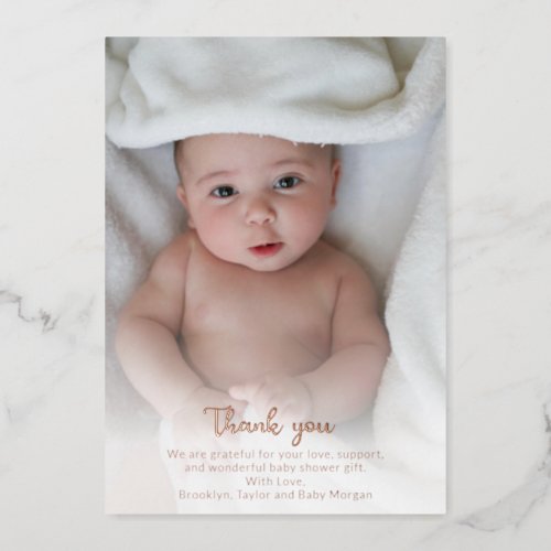 Cute Simple Custom Photo Thank You New Baby Shower Foil Invitation