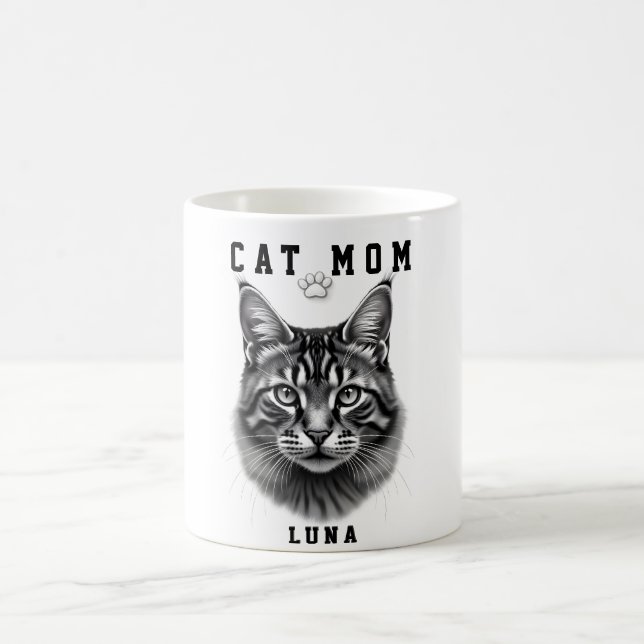 Cute Simple Design Custom Cat Mom Black Cat Lover Coffee Mug (Center)