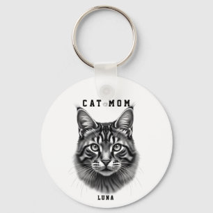 Cute Simple Design Custom Cat Mom Black Cat Lover Keychain