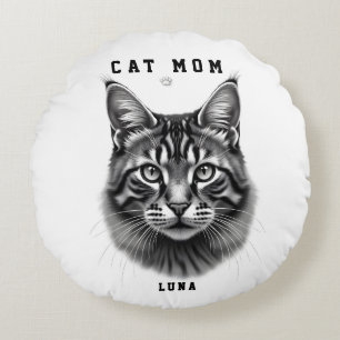 Cute Simple Design Custom Cat Mom Black Cat Lover Round Pillow