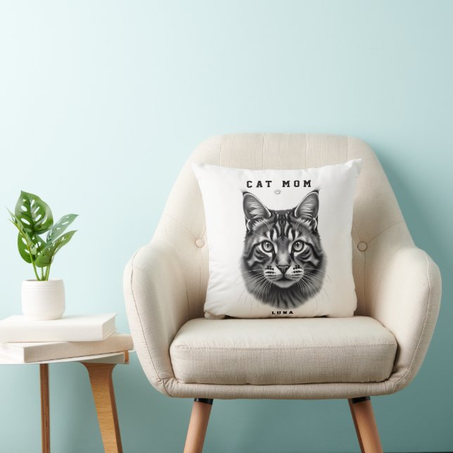 Cute Simple Design Custom Cat Mom Black Cat Lover Throw Pillow (Chair)