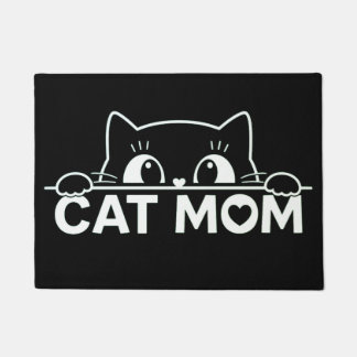 Cute simple design womens black cat lover mom doormat