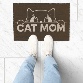 Cute simple design womens black cat lover mom fiber doormat