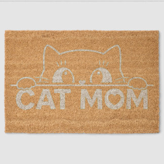 Cute simple design womens black cat lover mom fiber doormat