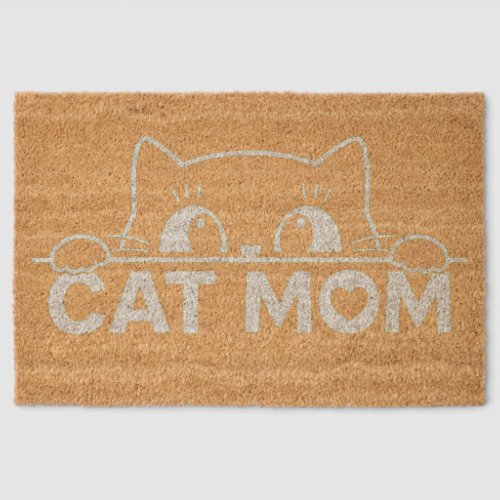 Cute simple design womens black cat lover mom fiber doormat