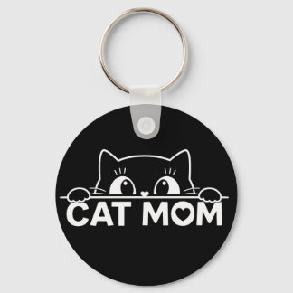 Cute simple design womens black cat lover mom keychain