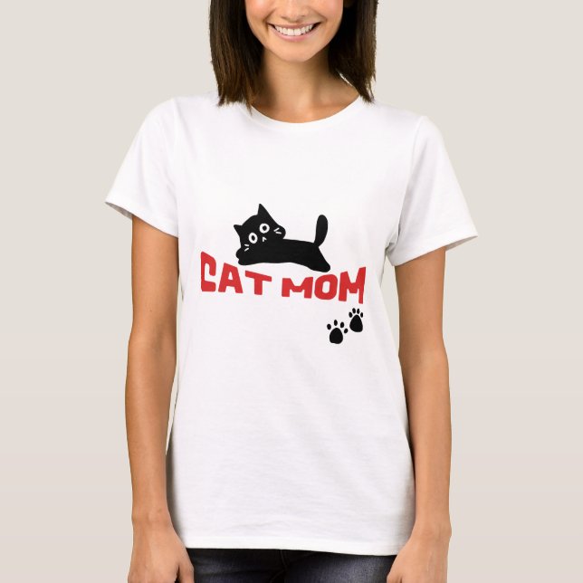 Cute simple design womens black cat lover mom T-Shirt (Front)