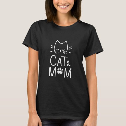 Cute simple design womens black cat lover mom  T_Shirt