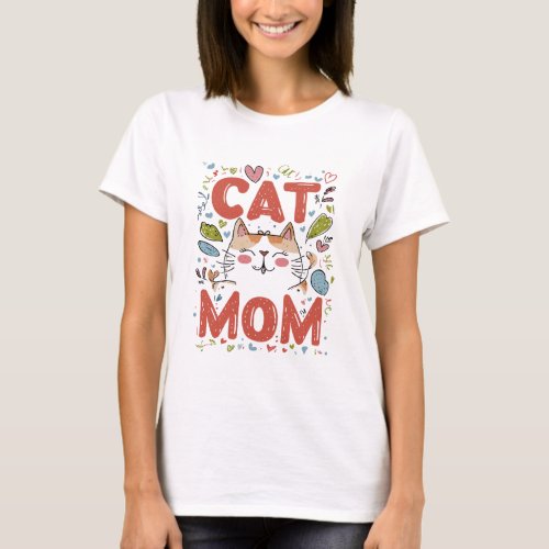 Cute simple design womens White cat lover mom T_Shirt
