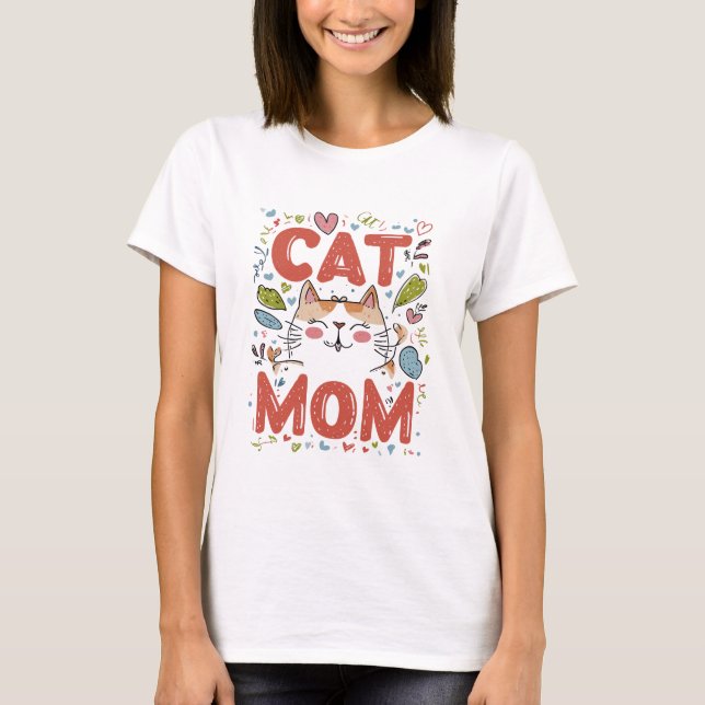 Cute simple design womens White cat lover mom T-Shirt (Front)