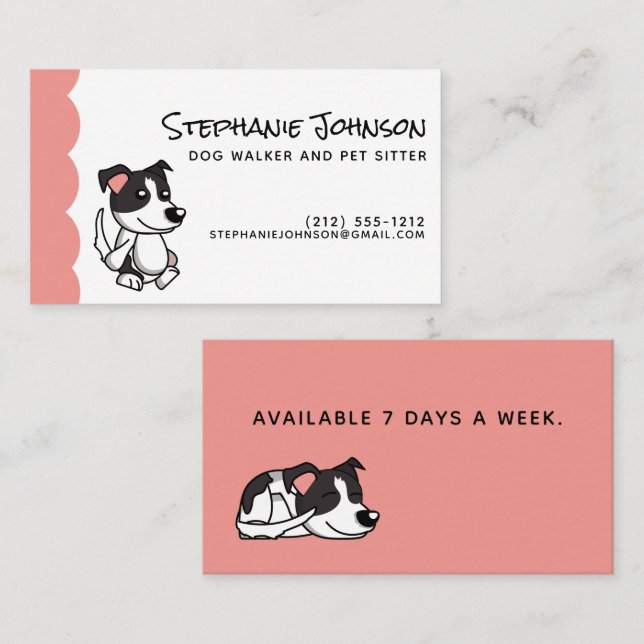 Cute Simple Dog Walker or Pet Sitting Pink Black Business Card (Front/Back)